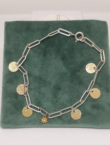 Sterling silver bracelet with gold filled coins