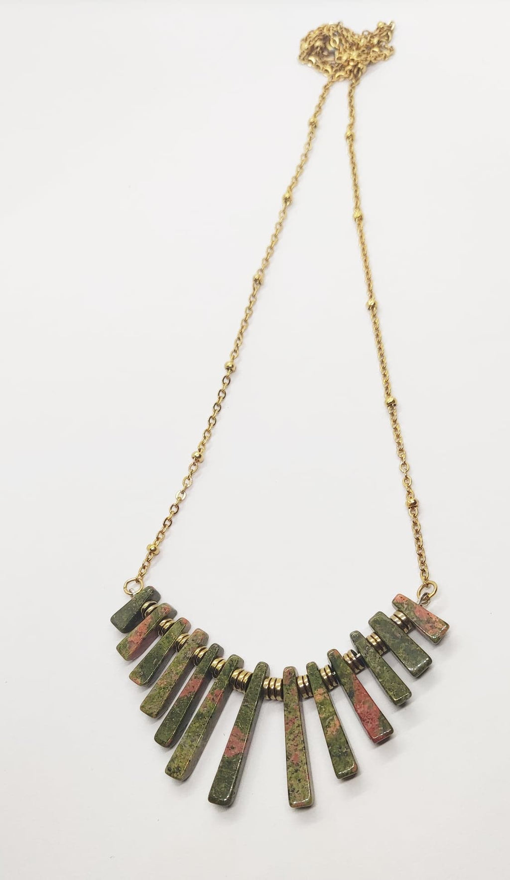 Green and pink ukaite necklace